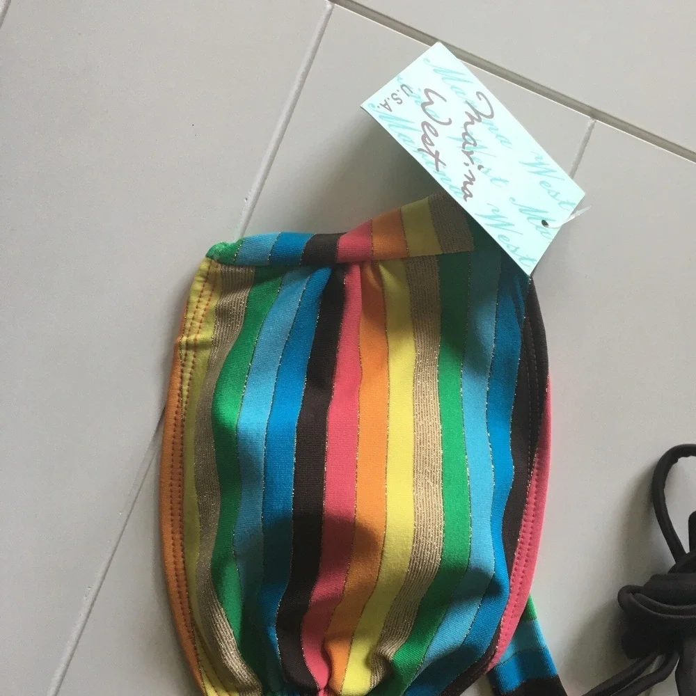 NEW Marina West Swimsuit Bikini Large Rainbow Cut Out Strapless Vacation Travel